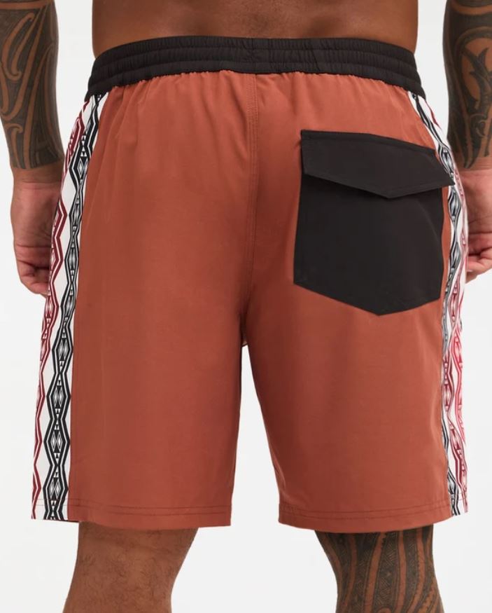 Quiksilver Tai Kehu Arch 18" Maori Volley Shorts in henna colourway from the back