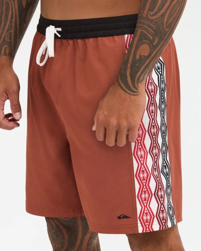 Quiksilver Tai Kehu Arch 18" Maori Volley Shorts in henna colourway from the side
