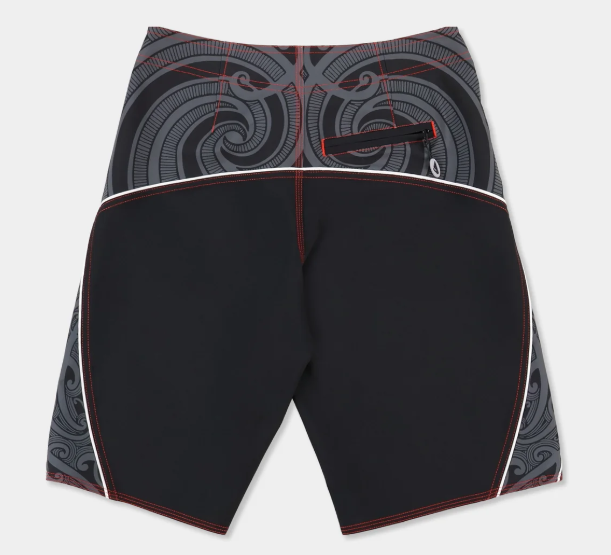 Quiksilver Tai Kehu Boys Takarangi 19" Boardshorts in black with Maori designs from the back