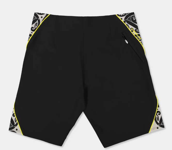 Quiksilver Tai Kehu Mangotu 20" Maori Boardshorts in black flatlay from the back