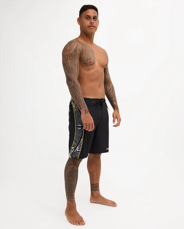 Quiksilver Tai Kehu Mangotu 20" Maori Boardshorts on Kehu Butler from the side