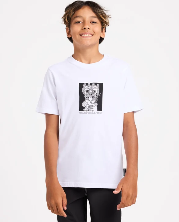 Quiksilver Tai Kehu Marakihau Boys T-Shirt in white on child model from the front