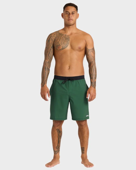 Quiksilver Tai Kehu Pu-Tawhiro 20" Volley Shorts in jungle green on kehu butler from front