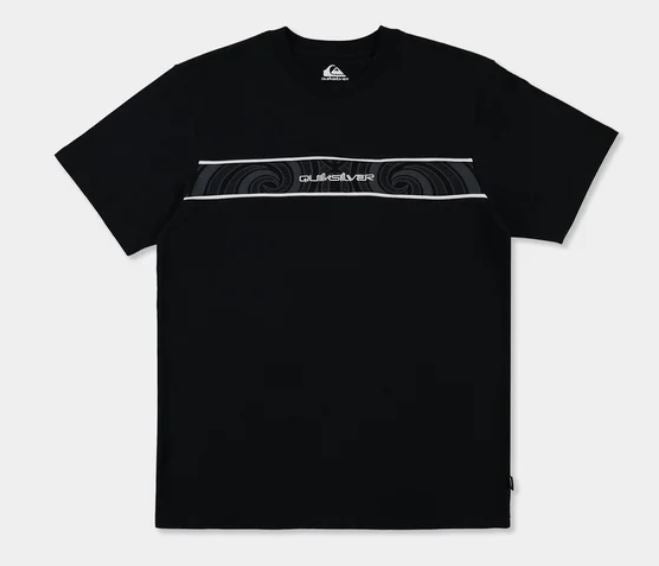 Quiksilver Tai Kehu Takarangi Panel Tee in black flatlay from the front