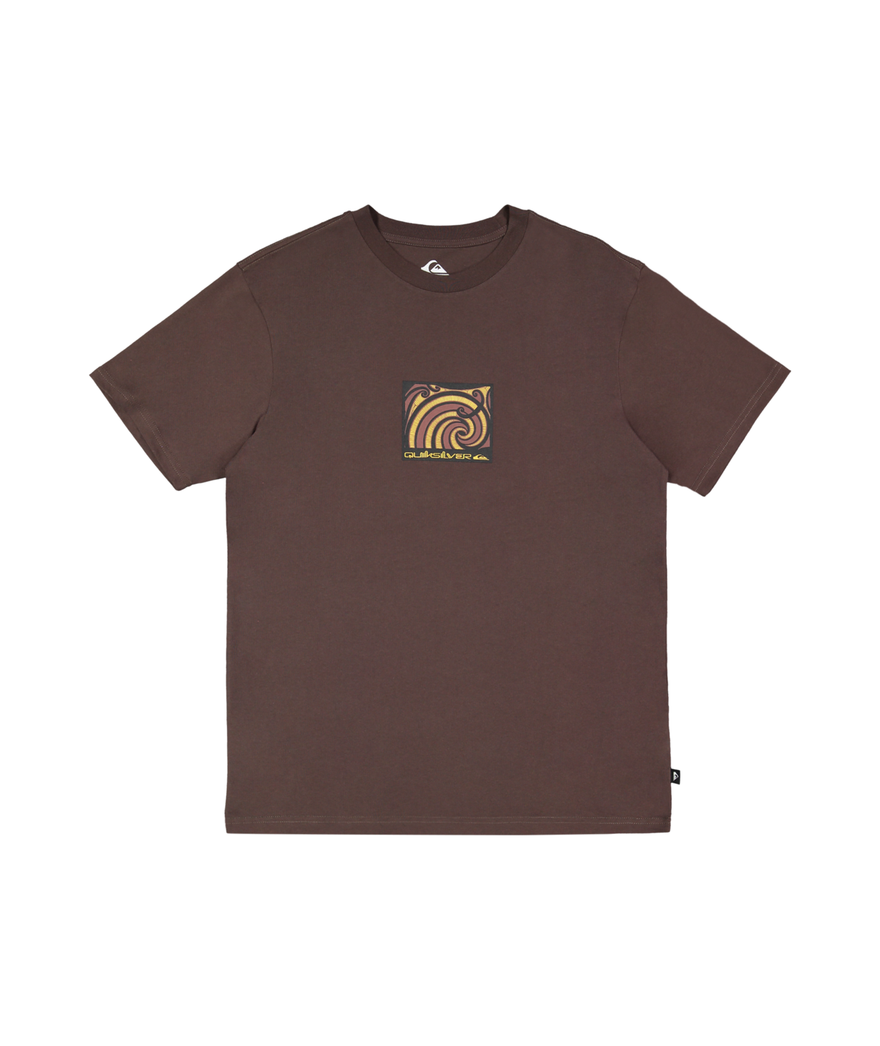 Quiksilver Tai Kehu Takarangi T-Shirt  in chocolate brown from front flatlay