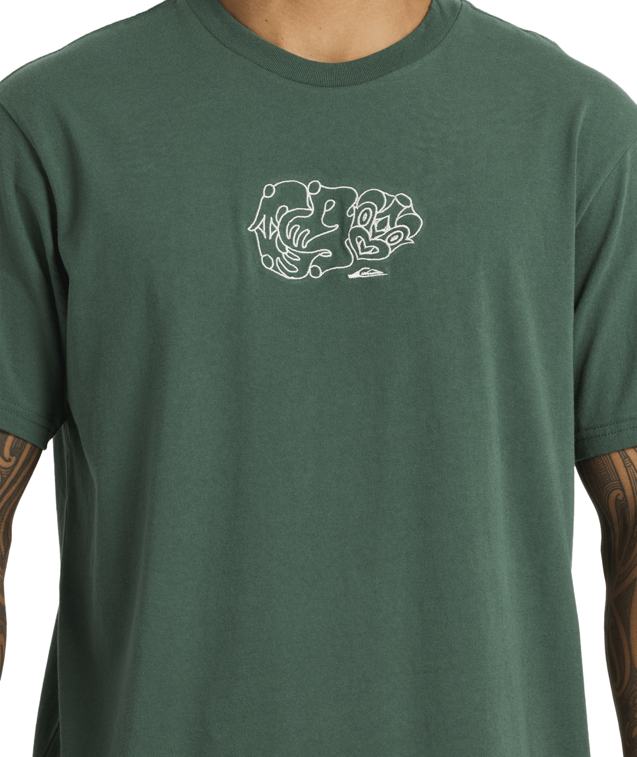 Quiksilver Tai Kehu Tiki T-Shirt in jungle green close up