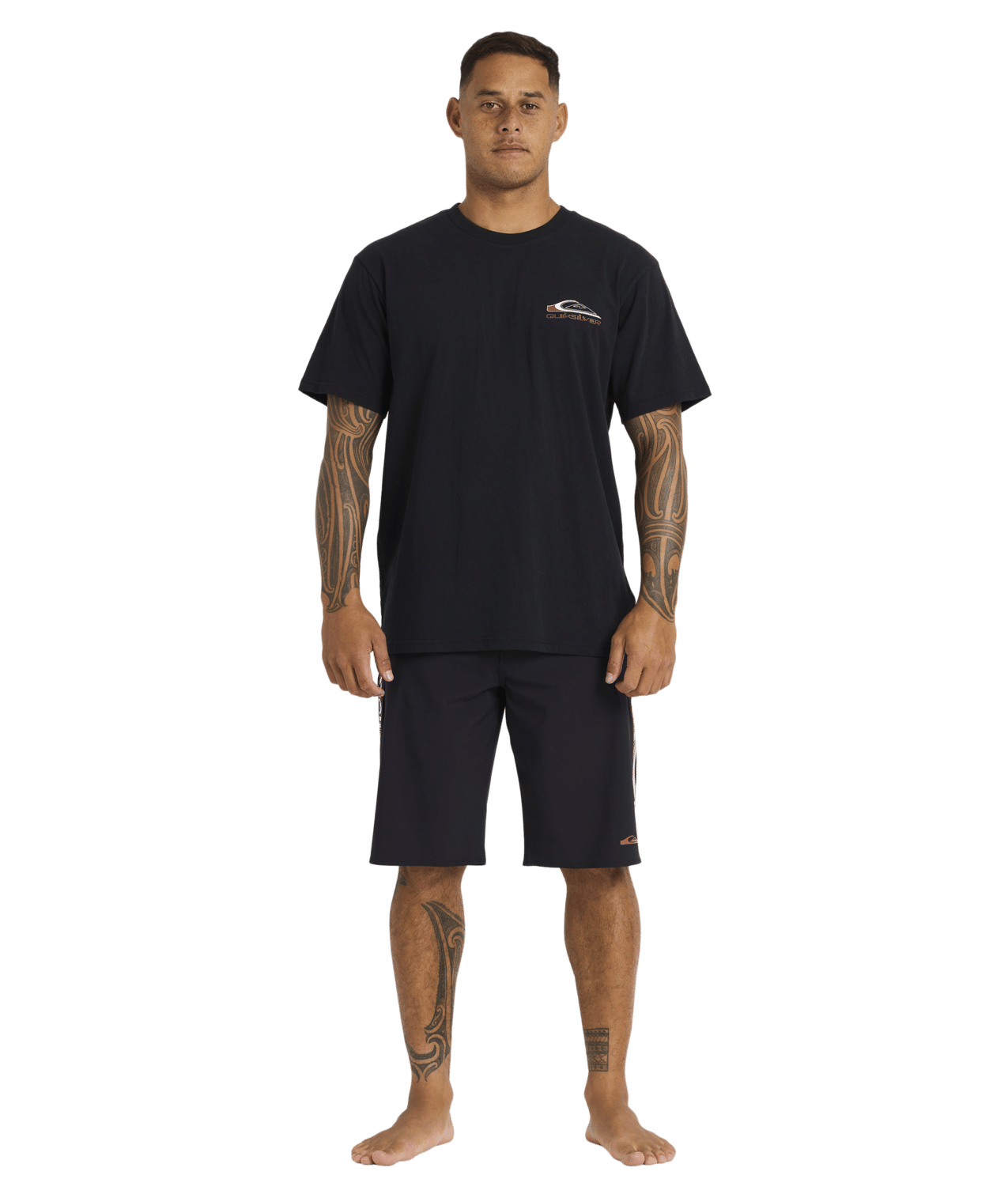Quiksilver Tai Kehu Tohu T-Shirt in black from front on kehu butler full length