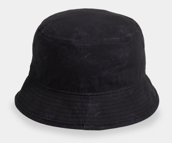 Quiksilver Tai Kehu Tuna Heke Bucket Hat in black with tonal tiki prints from the back