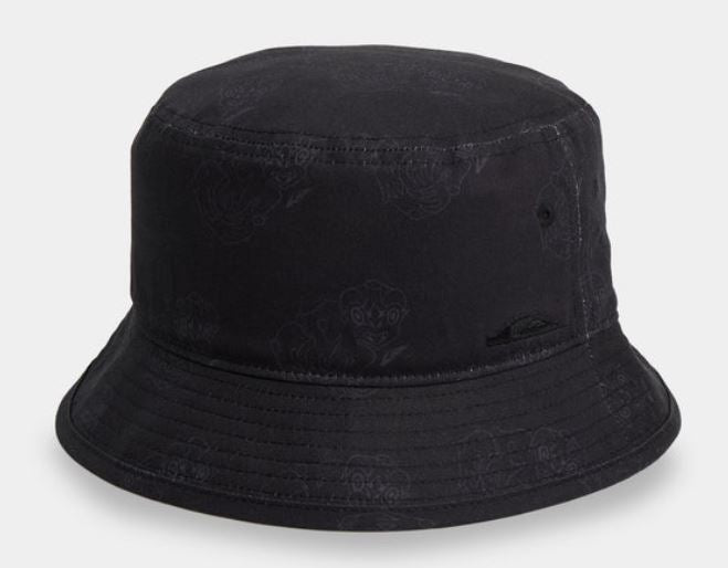 Quiksilver Tai Kehu Tuna Heke Bucket Hat in black with tonal tiki prints from the front