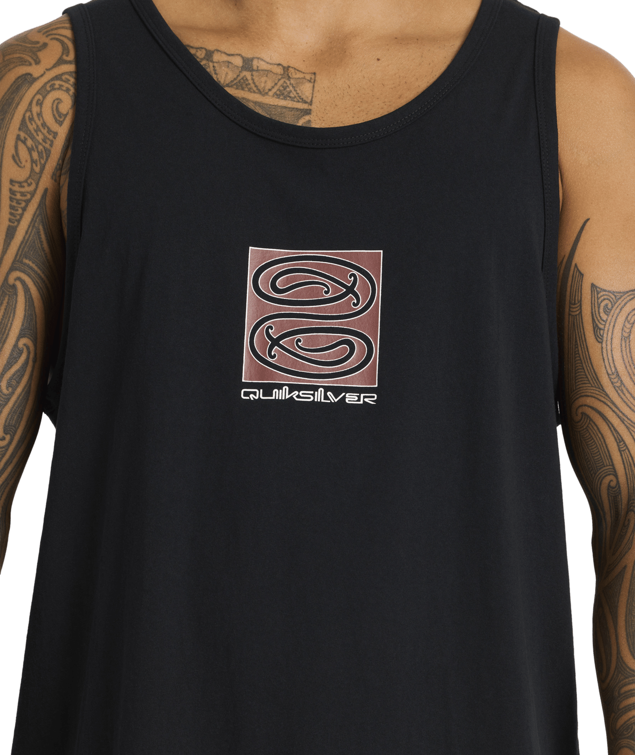 Quiksilver Tai Kehu Tuna-Heke Tank in black close up