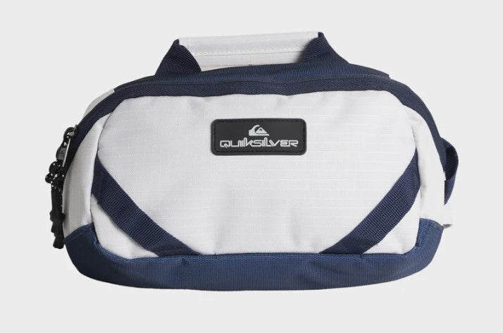Quiksilver Tailblock Waistpack in silver birch colourway with navy trim from front