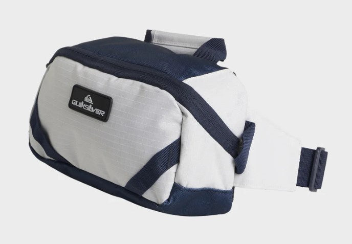 Quiksilver Tailblock Waistpack in silver birch colourway with navy trim from  from a front angle