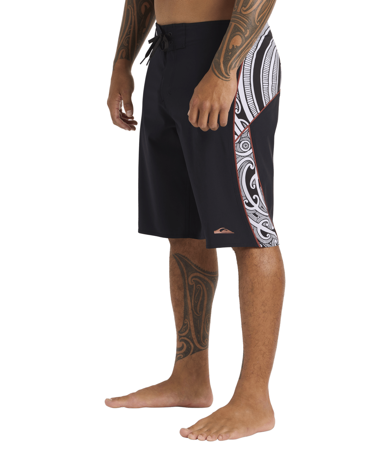 Quiksilver Tai Kehu Takarangi 20" Boardshorts in black with puhoro design from side
