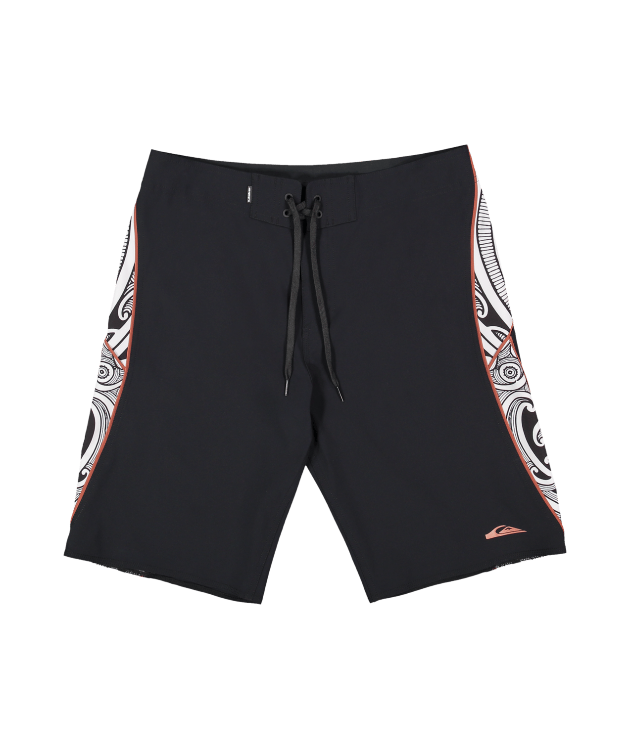 Quiksilver Tai Kehu Takarangi 20" Boardshorts in black with puhoro design from front flat lay