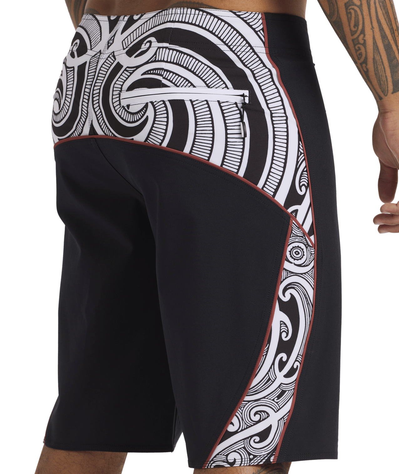 Quiksilver Tai Kehu Takarangi 20" Boardshorts in black with puhoro design from rear close up