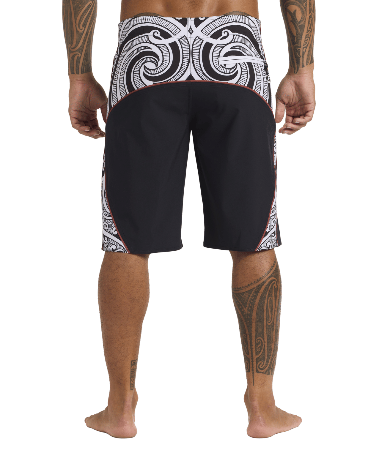 Quiksilver Tai Kehu Takarangi 20" Boardshorts in black with puhoro design from rear