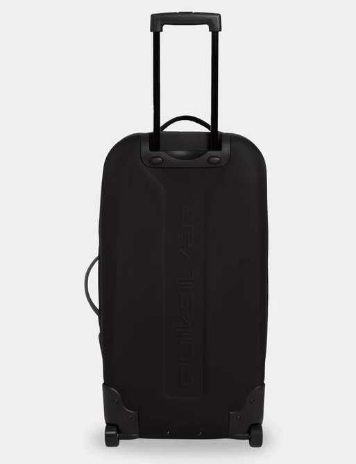 Quiksilver Transit Roller 100 Litre Travel Bag in black and grey from rear showing hard base