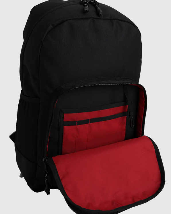 Quiksilver Traverse Backpack in black from front showing inside of front pocket
