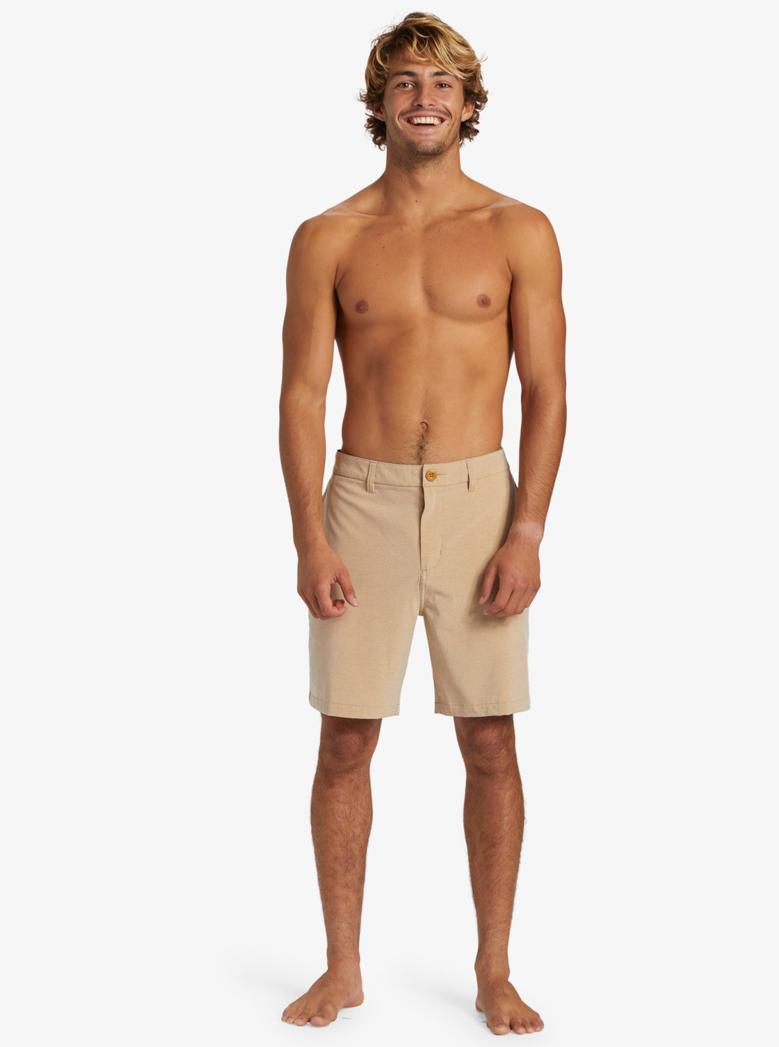 Quiksilver Union Heather Amphibian 20" Boardshorts in khaki colour on model from front view