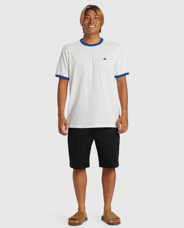 Quiksilver Union Regular 20" Walkshorts in black on model with white t-shirt