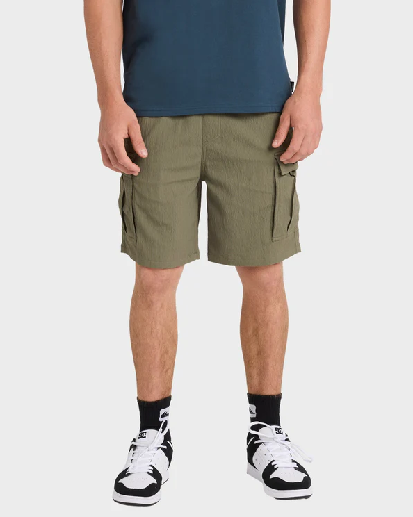 Quiksilver Watermans Cargo Shorts in olive from front close up