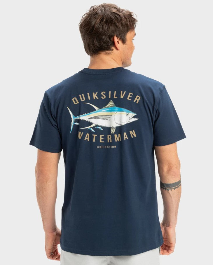 Quiksilver Yellow Fins Tee in navy from rear