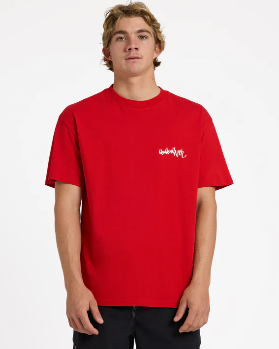 Quiksilver YG Spray Tee in salsa colourway on model from the front
