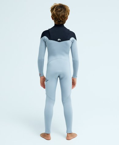 Quiksilver Young Guns 3/2 Chest Zip Boys Wetsuit in quarry colourway on model from rear