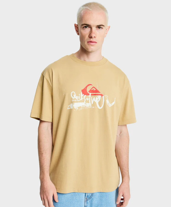 Quiksilver Young Guns Drifter T-Shirt in khaki on model from front