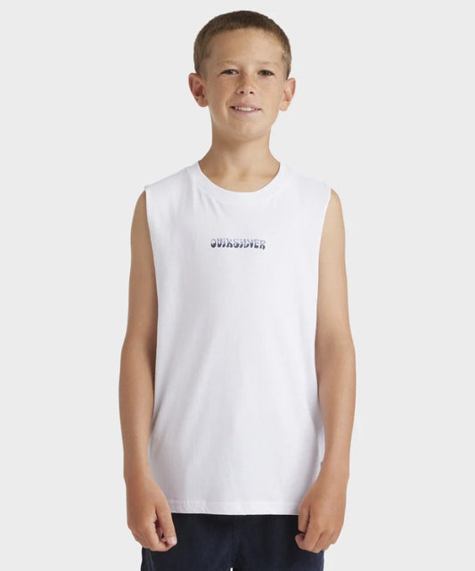 Quiksilver Youth Day and Night Muscle Top in white form front on a youth model