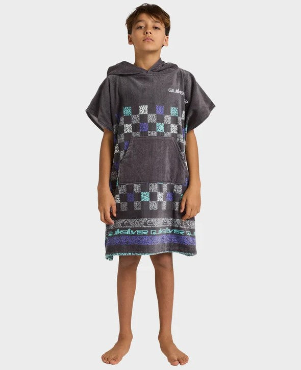 Quiksilver Youth Hoodie Towel in aqua sky checked colourway