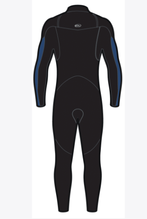Quiksilver Mercury 4/3mm GBS Chest Zip Youth Wetsuit in black with blue panels from rear