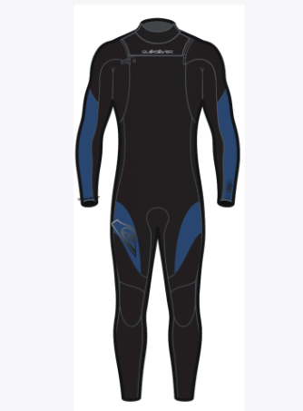 Quiksilver Mercury 4/3mm GBS Chest Zip Youth Wetsuit in black with blue panels from front