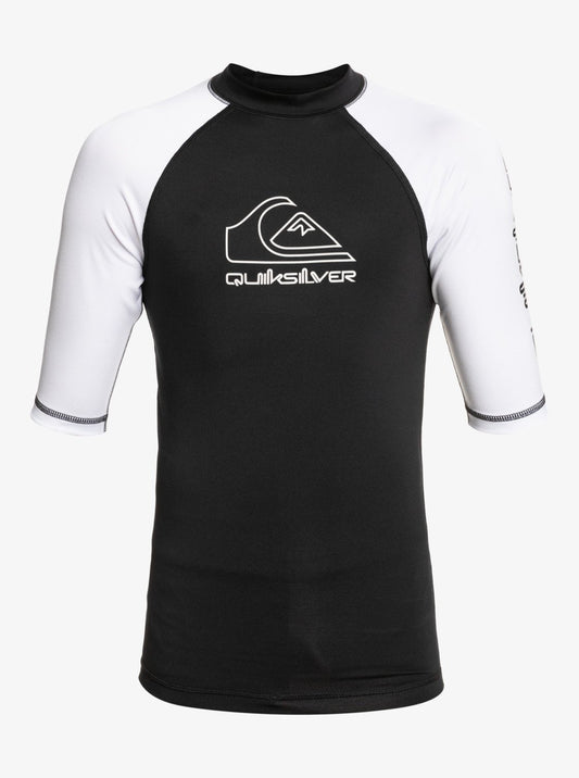 Quiksilver Youth On Tour SS Rash Top with black body and white arms