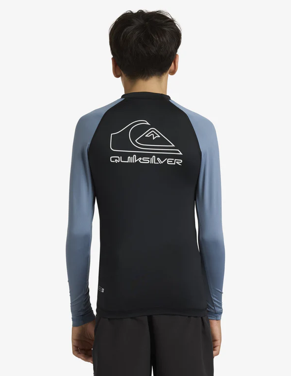 Quiksilver On Tour Long Sleeve Youth Rash Top in india ink colourway from  rear
