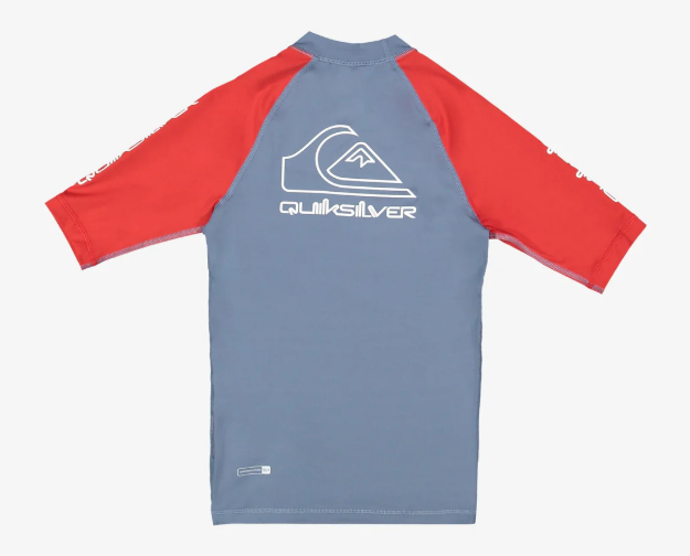 Quiksilver On Tour Youth Short Sleeve Rashie in salsa colourway from rear