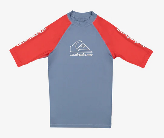 Quiksilver On Tour Youth Short Sleeve Rashie in salsa colourway from front