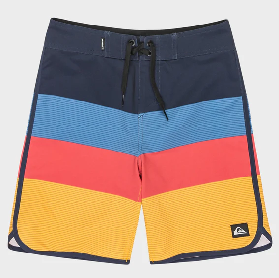 Quiksilver Surfsilk Scallop 17" Youth Boardshorts in tijuana yellow stripe from front
