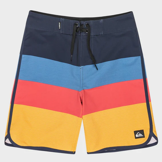 Quiksilver Surfsilk Scallop 17" Youth Boardshorts in tijuana yellow stripe from front