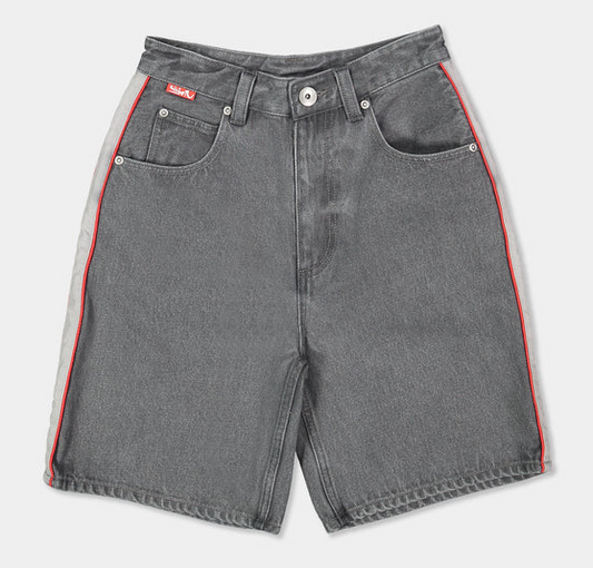 Quiksilver Youth System 19" Denim Shorts in dark smoke colourway from front flatlay