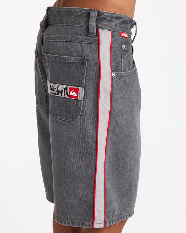 Quiksilver Youth System 19" Denim Shorts in dark smoke colourway from rear/side view