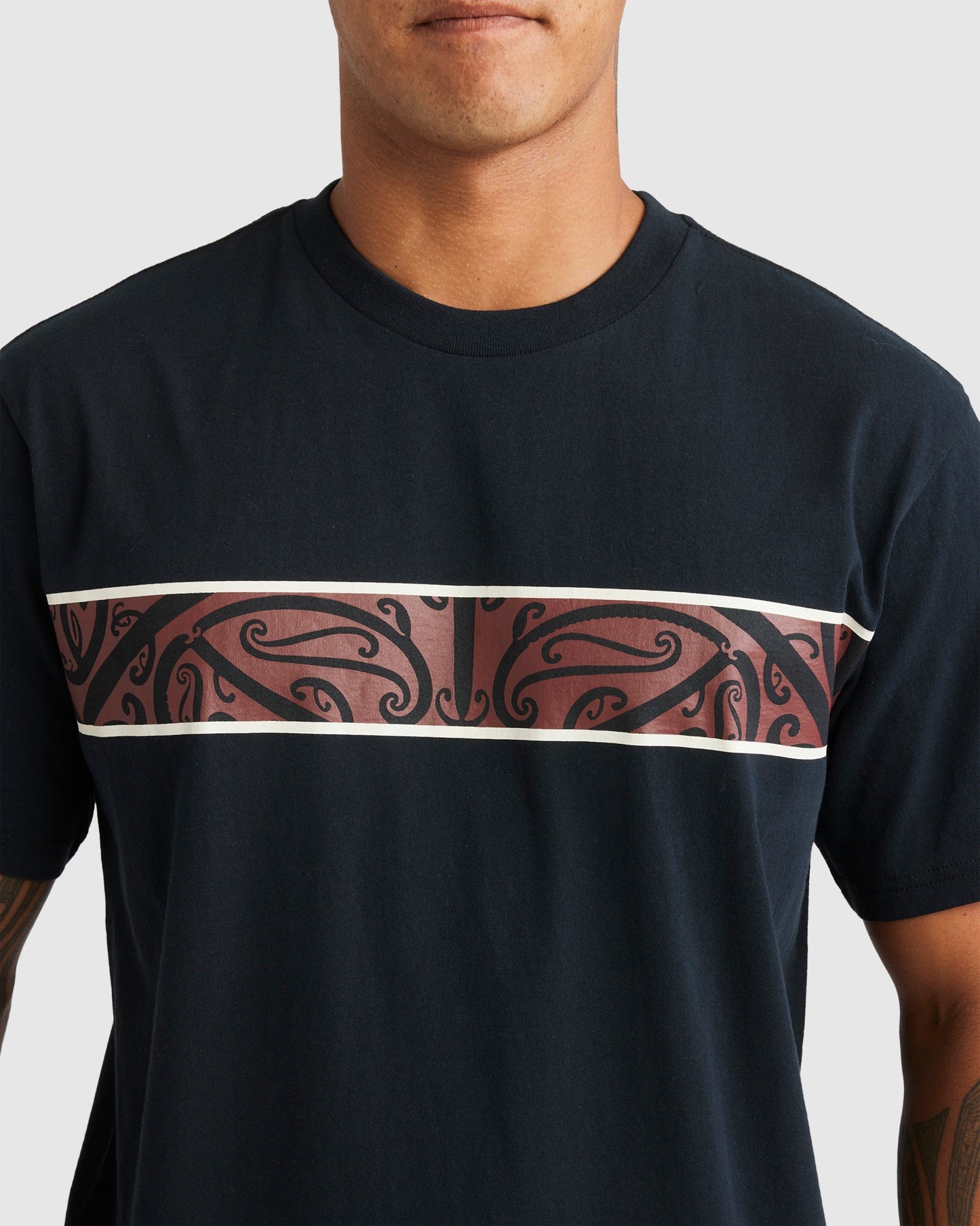 Quiksilver Kowhaiwhai-Mangopare Panel Tee in black close up from front