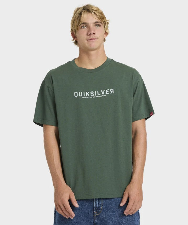 Quiksilver Ultimate Tee  in deep forest on model from front