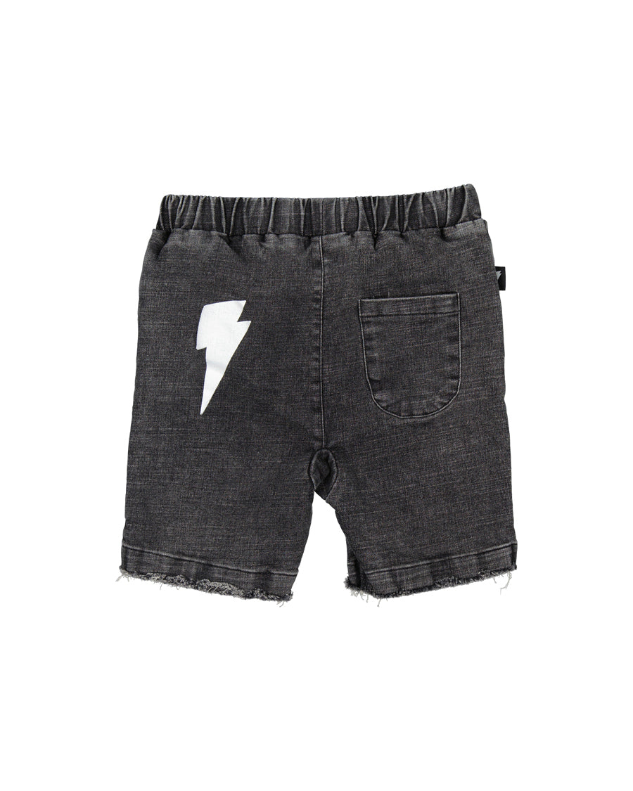 Radicool Kids Acid Wash Black Denim Shorts in black from back