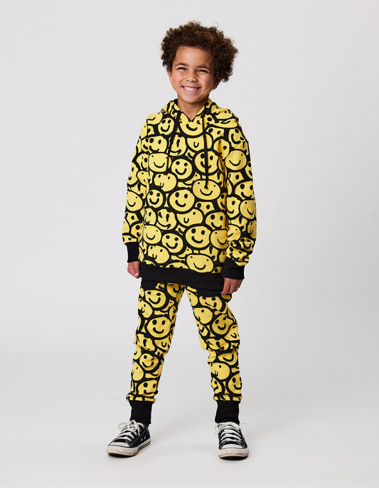 Radicool Kids Happy Hood in black with yellow smiley faces