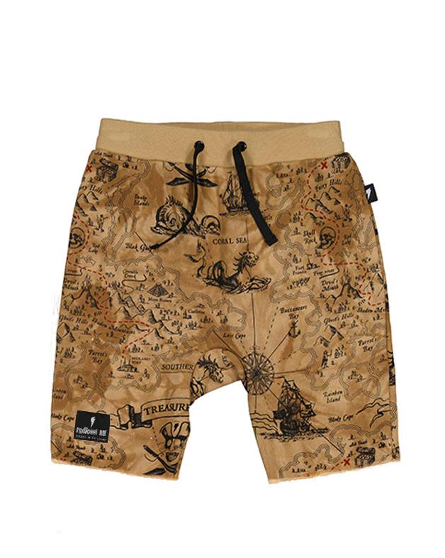 Radicool Kids Pirate Map Track Shorts in sand colourway