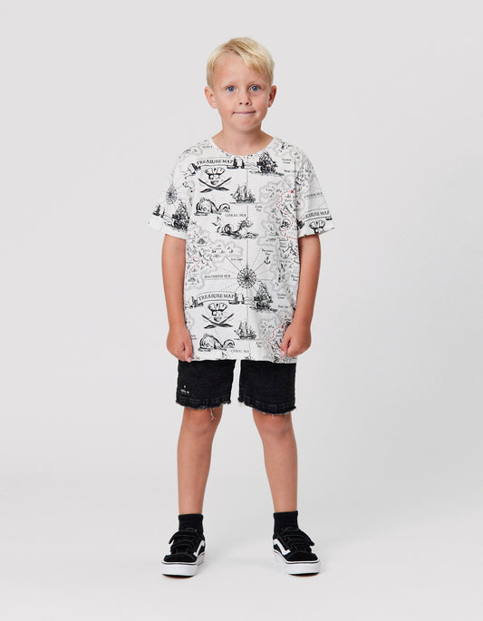 Radicool Kids Treasure Map Tee  in white marle from front