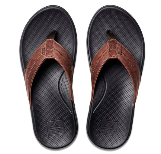 Reef Cushion Phantom 2.0 Leather Jandals  in black and brown colourway