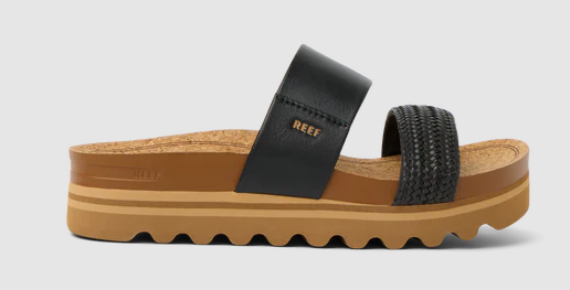 Reef Cushion Vista Hi Tx Sandals in black with natural colourway from the side