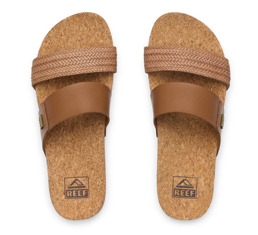 Reef Cushion Vista Higher 2.5" Sandals in brown showing a pair from above